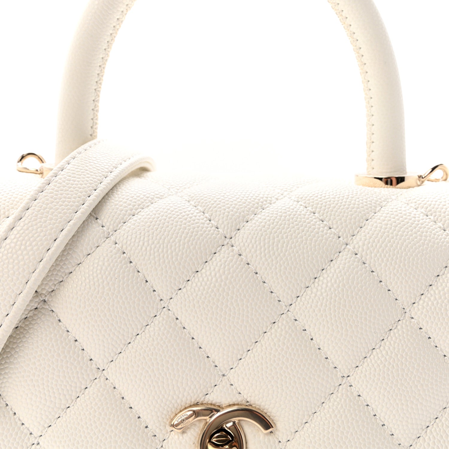 Caviar Quilted Mini Coco Handle Flap White