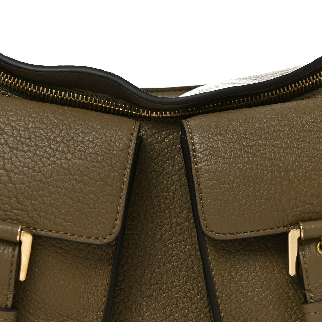 Natural Grain Calfskin Maggie Shoulder Bag Linen Green