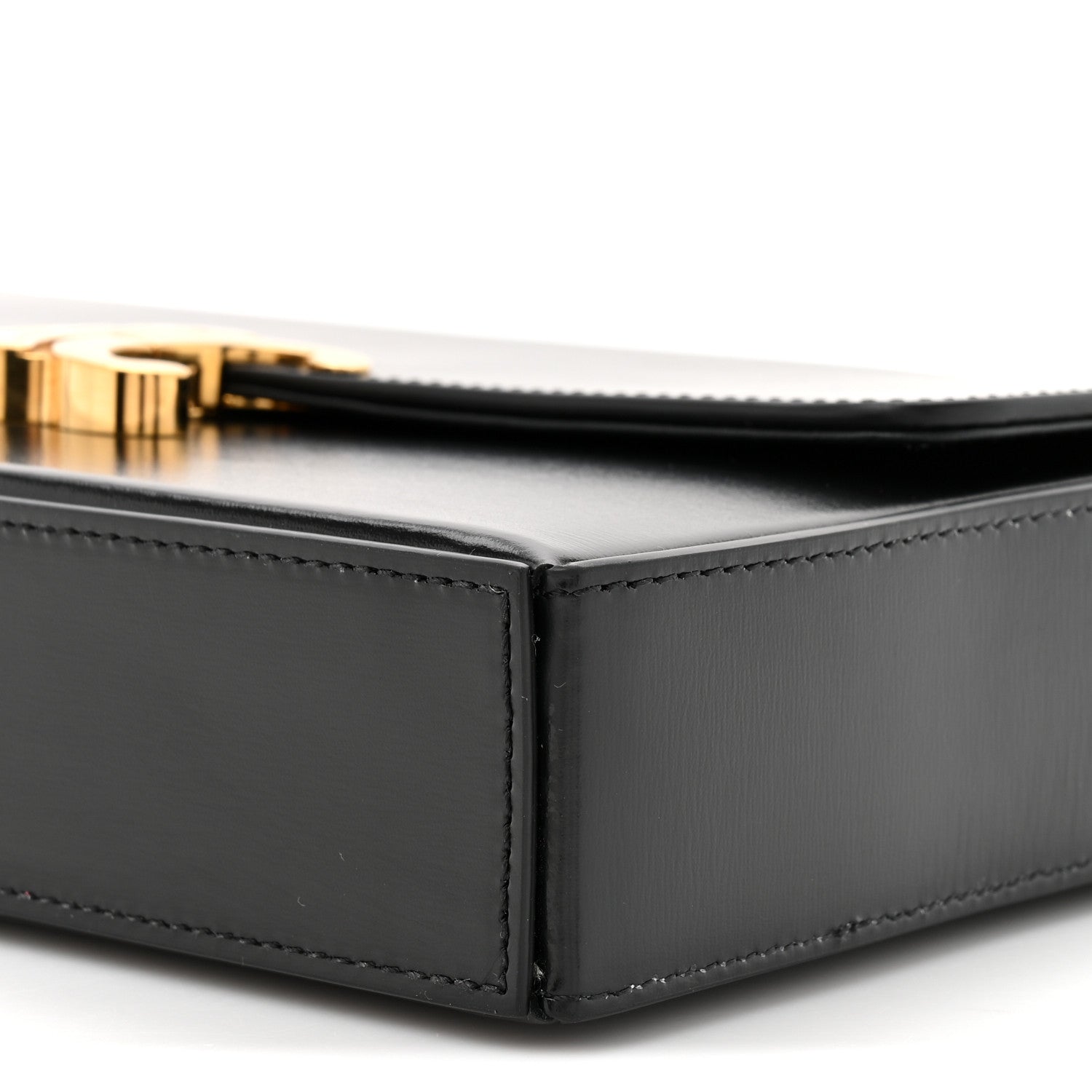 Shiny Calfskin Triomphe Chain Box Bag Black