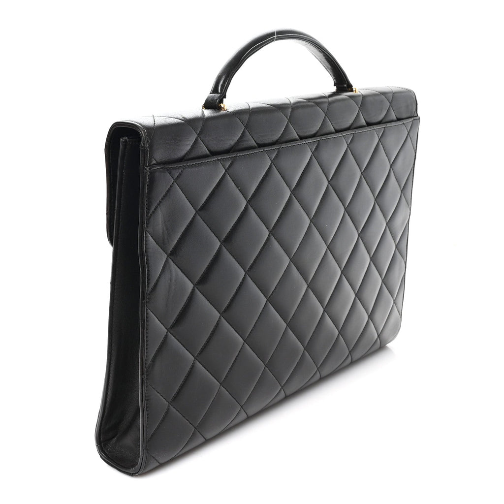 Lambskin Quilted Briefcase Laptop Bag Black