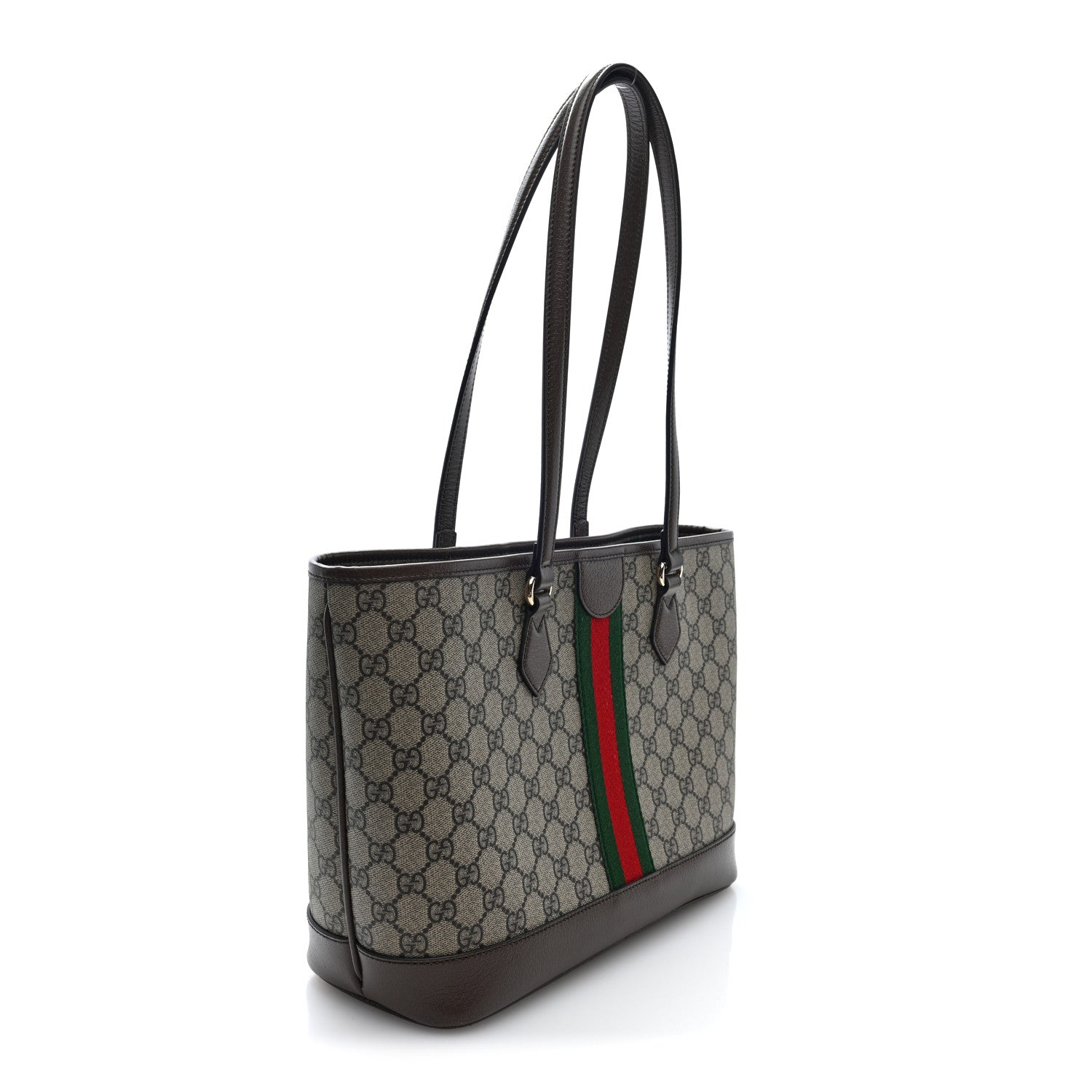 GG Supreme Monogram Textured Calfskin Web Small Ophidia Shoulder Tote Bag Beige Ebony New Acero
