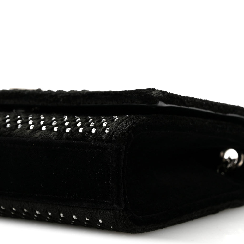 Velvet Crystal Studded Monogram Small Kate Satchel Black