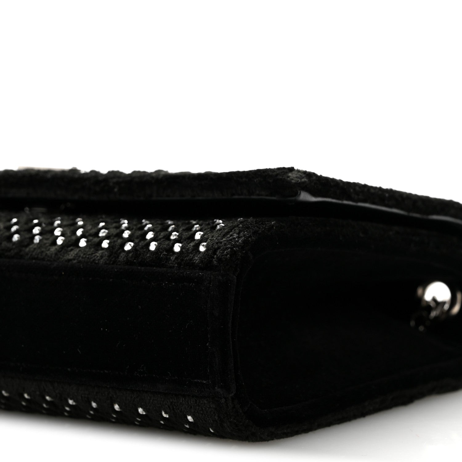 Velvet Crystal Studded Monogram Small Kate Satchel Black