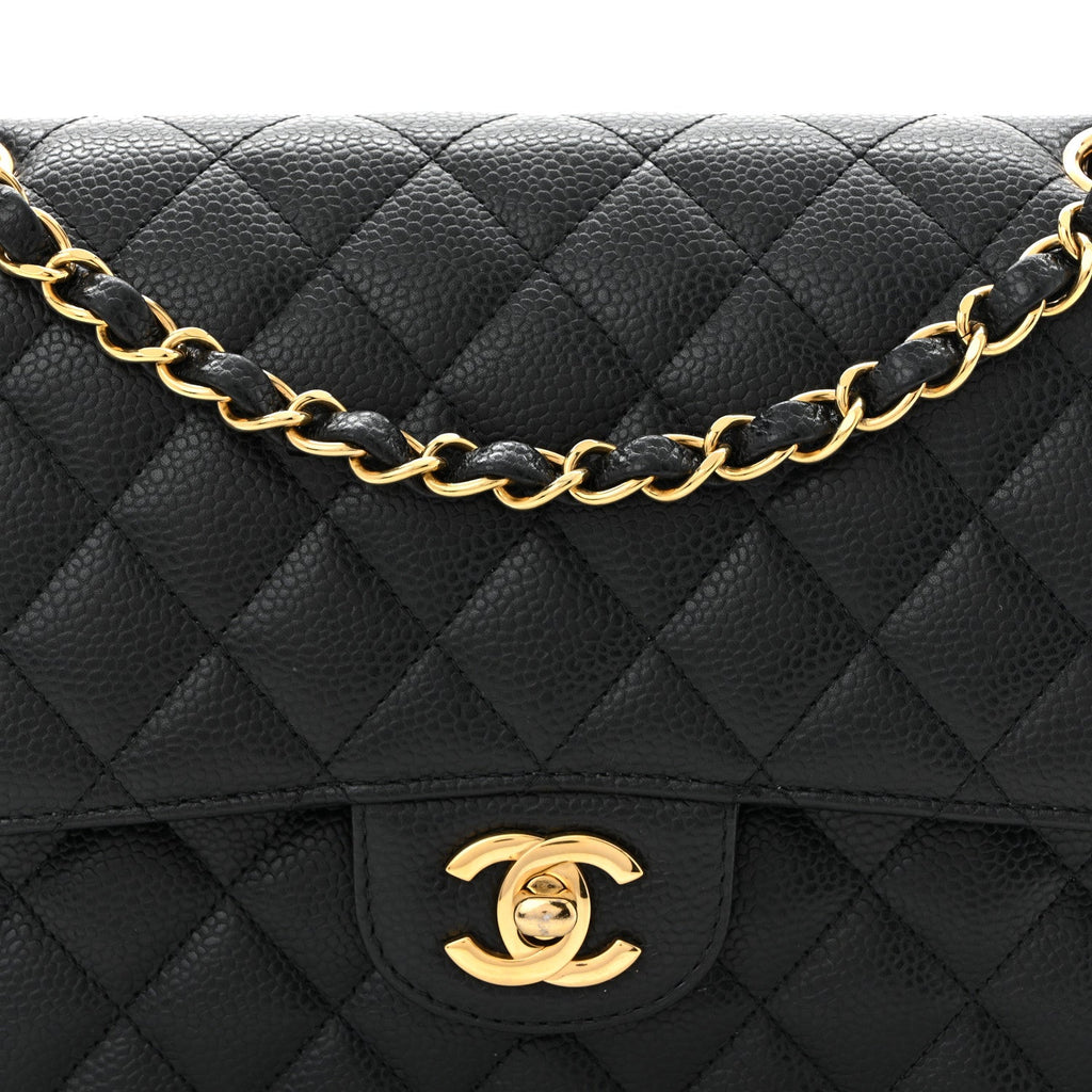 Caviar Quilted Medium Double Flap Black