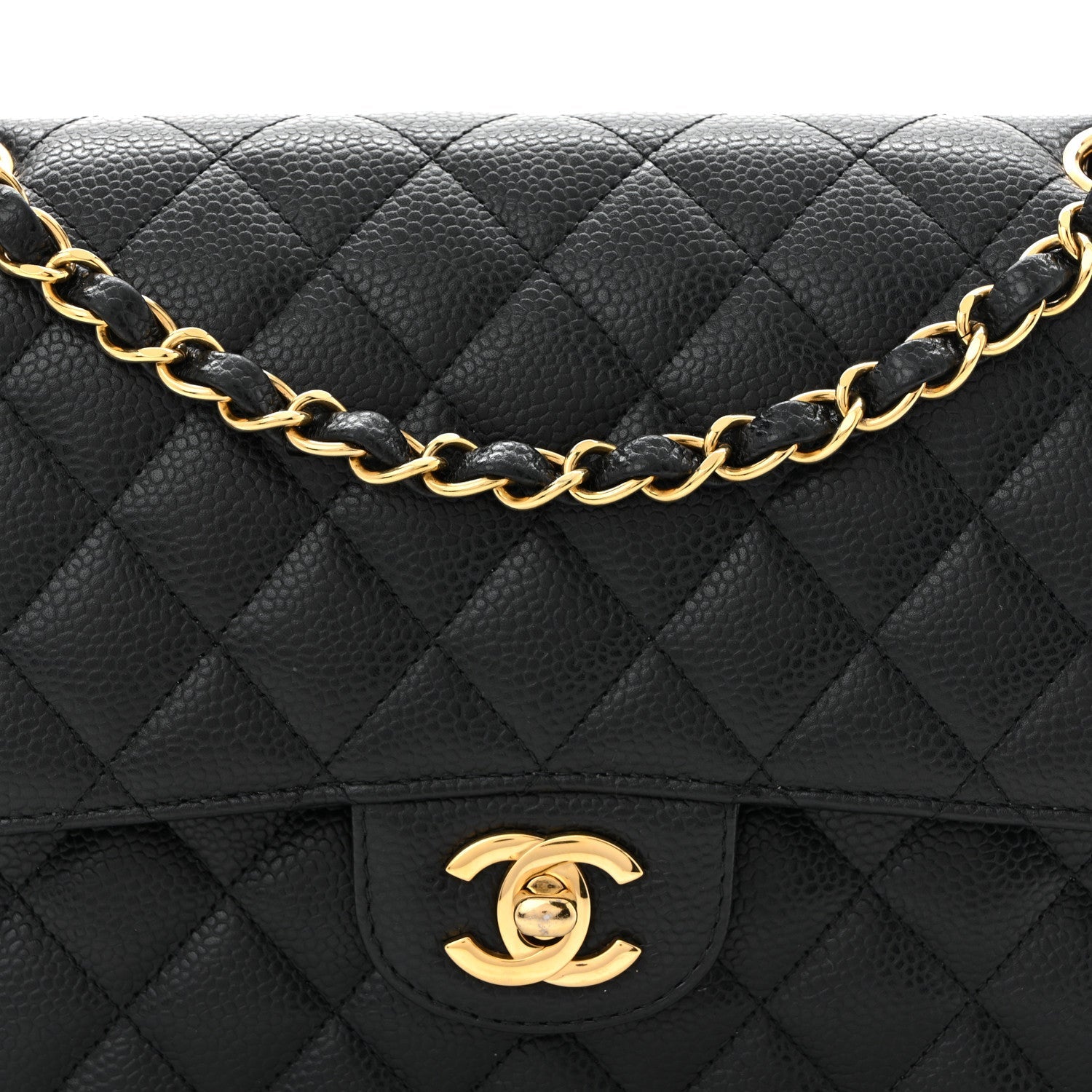 Caviar Quilted Medium Double Flap Black