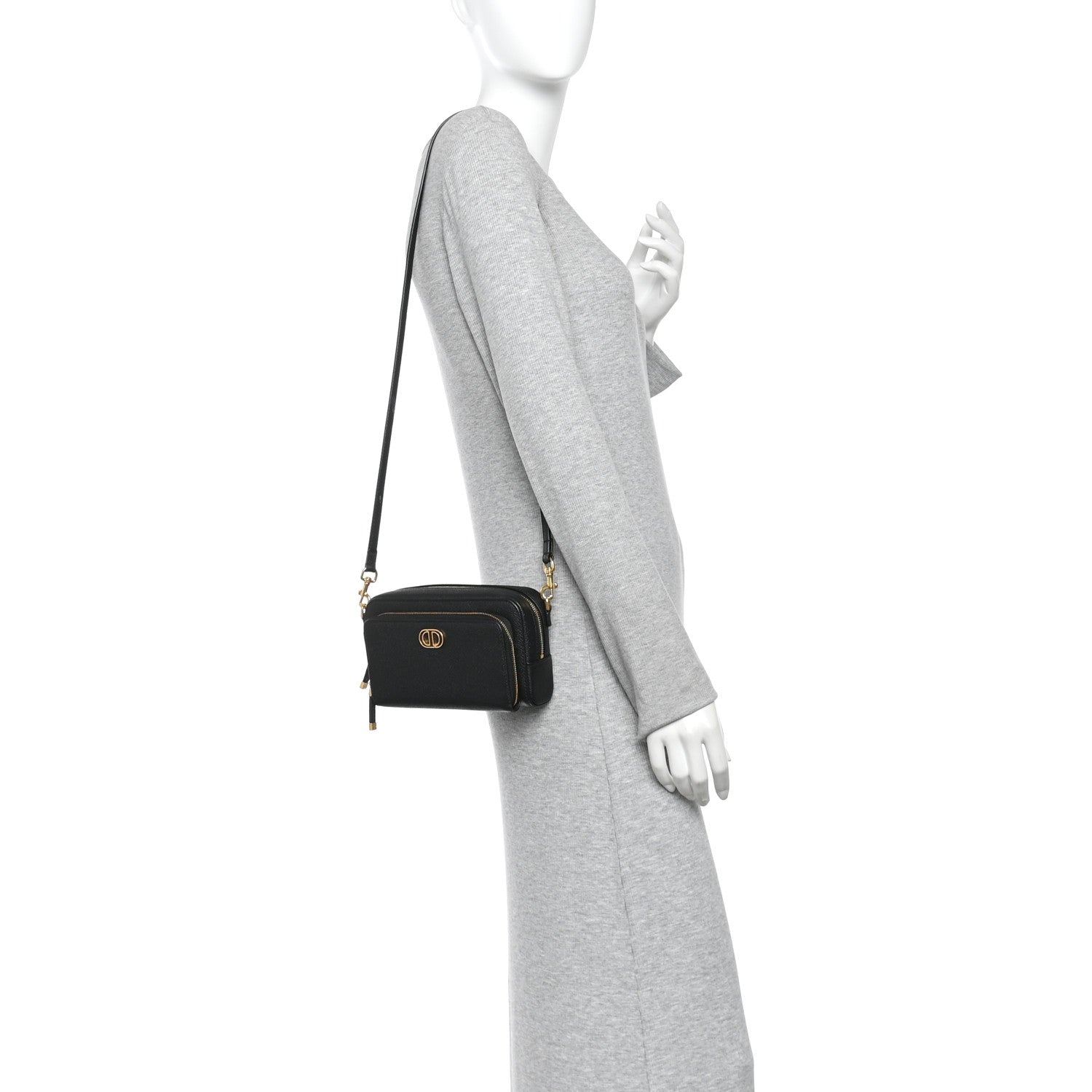 Grained Calfskin Caro Double Pouch Black
