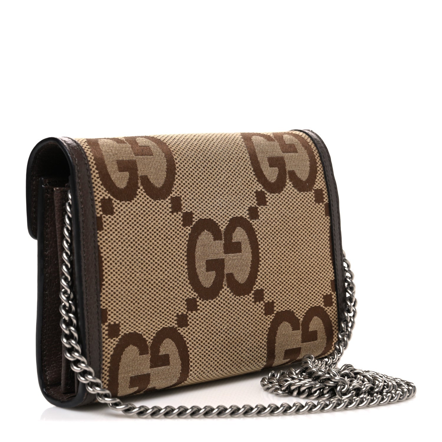Monogram Jumbo GG Textured Dollar Calfskin Mini Dionysus Chain Wallet Camel Ebony New Acero