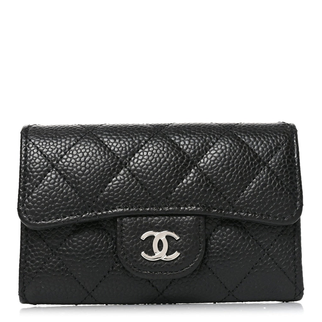 Caviar Quilted Flap Card Holder Black