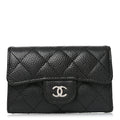 Caviar Quilted Flap Card Holder Black