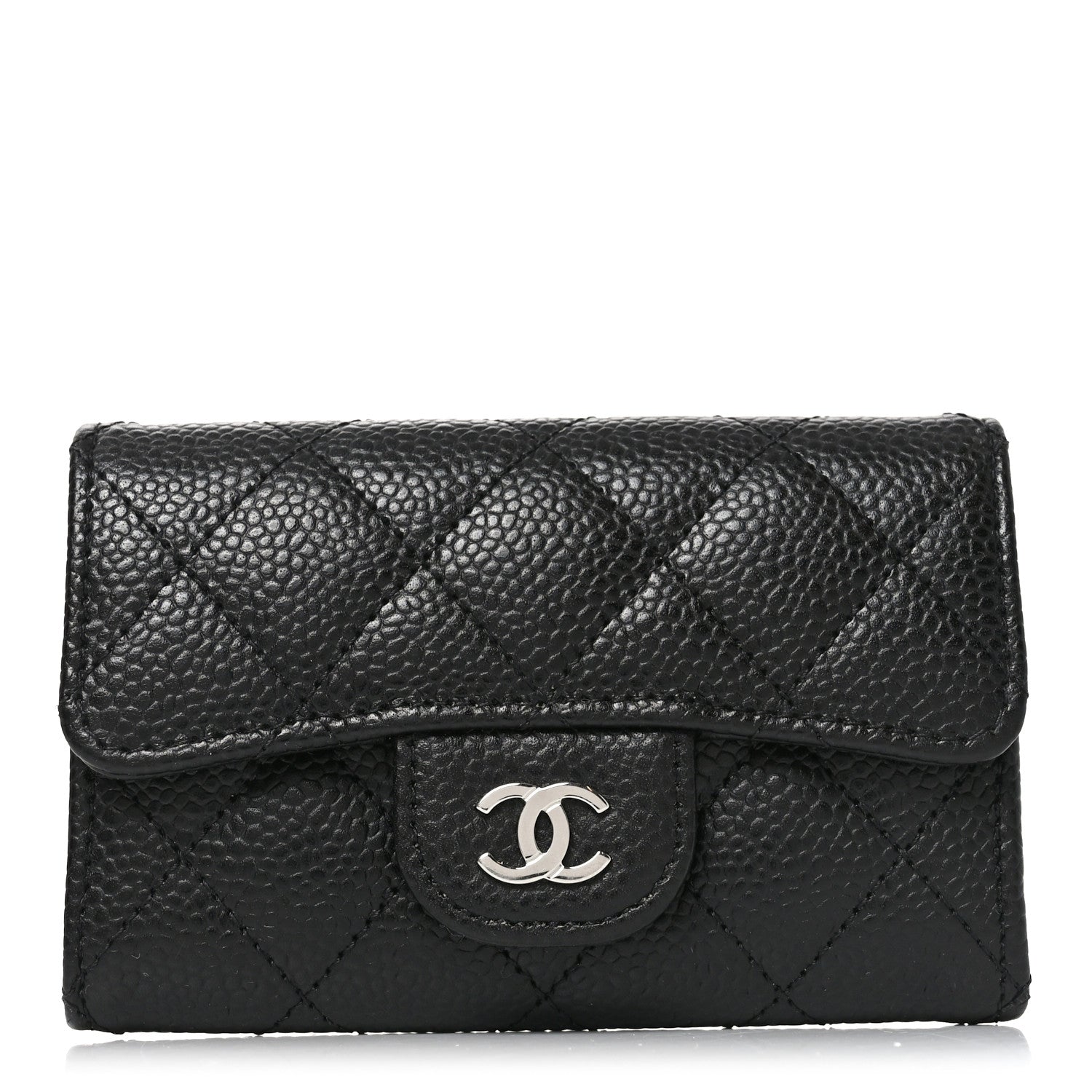 Caviar Quilted Flap Card Holder Black