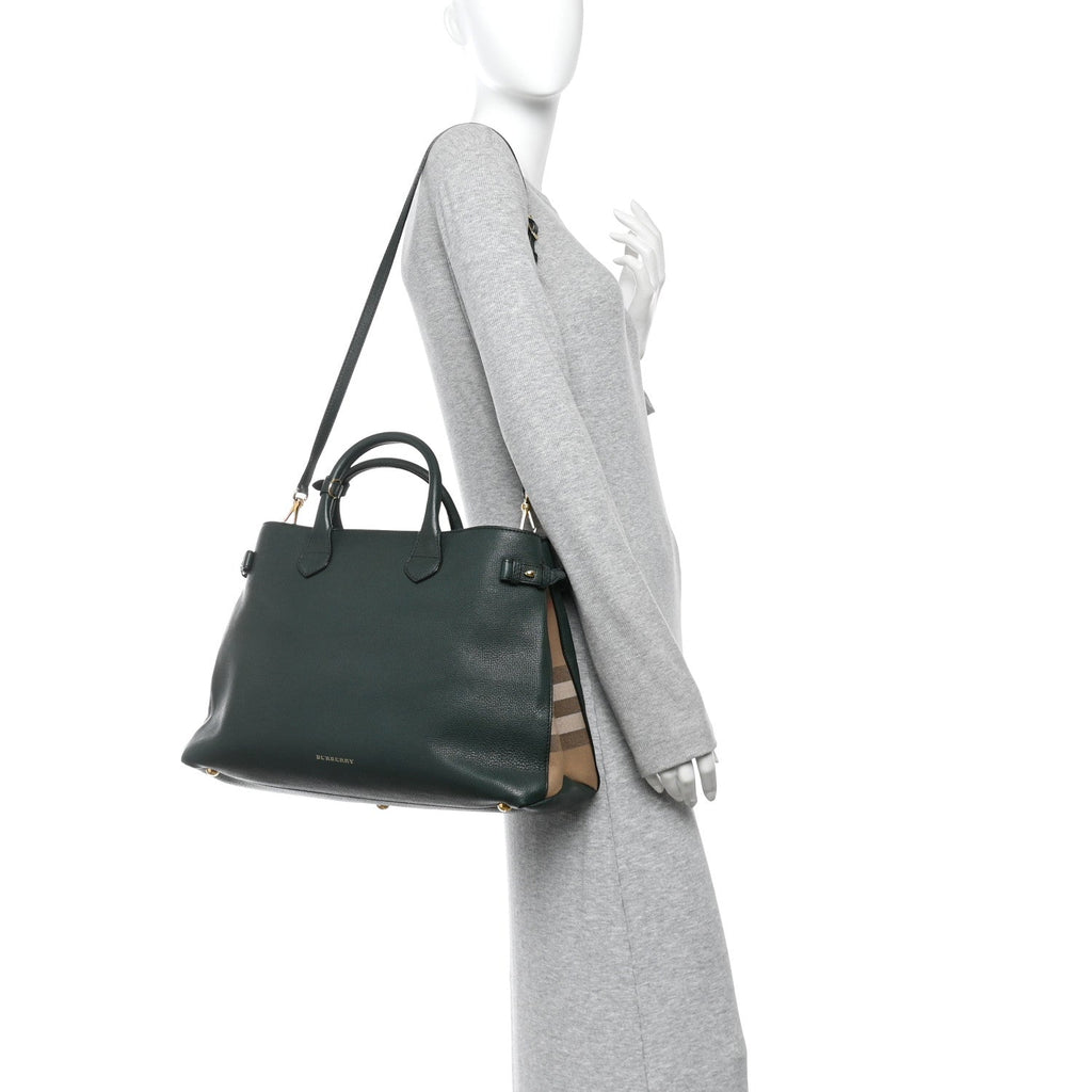 Derby Calfskin House Check Large Banner Tote Dark Bottle Green