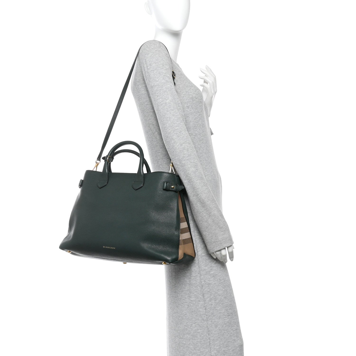 Derby Calfskin House Check Large Banner Tote Dark Bottle Green