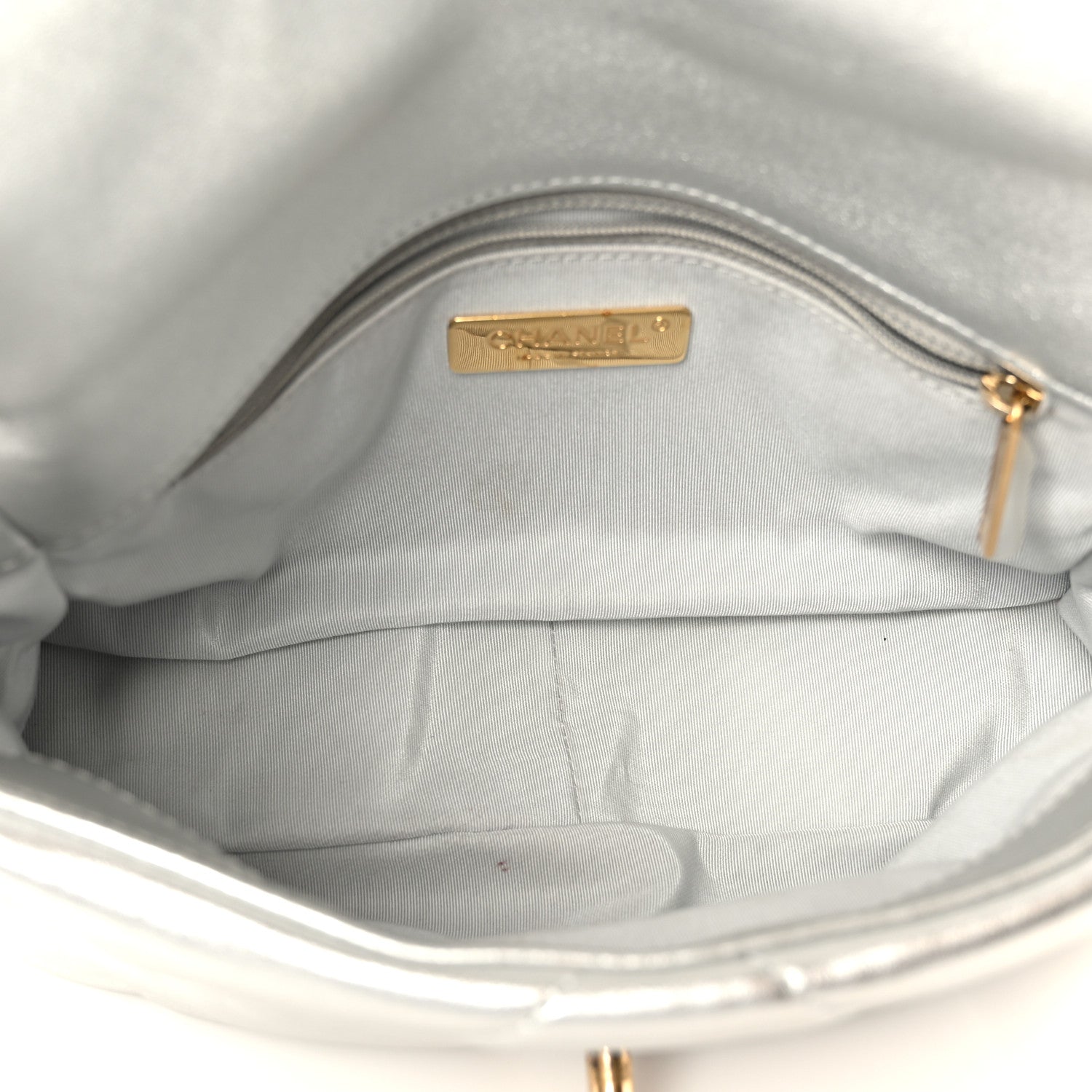 Metallic Lambskin Quilted Medium Chanel 19 Flap Silver