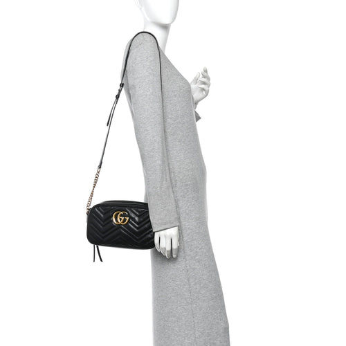 Calfskin Matelasse Small GG Marmont Chain Shoulder Bag Black