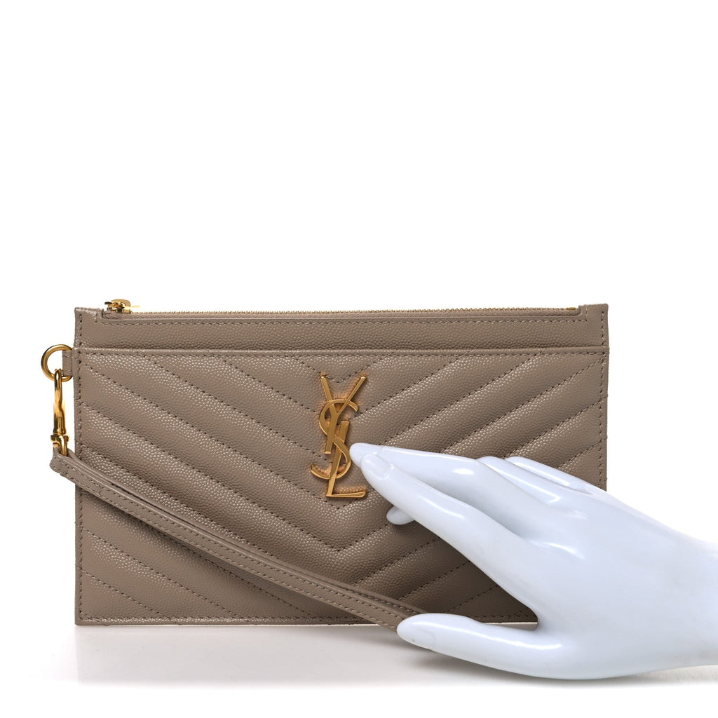 Grain De Poudre Chevron Monogram Large Bill Pouch Dark Beige