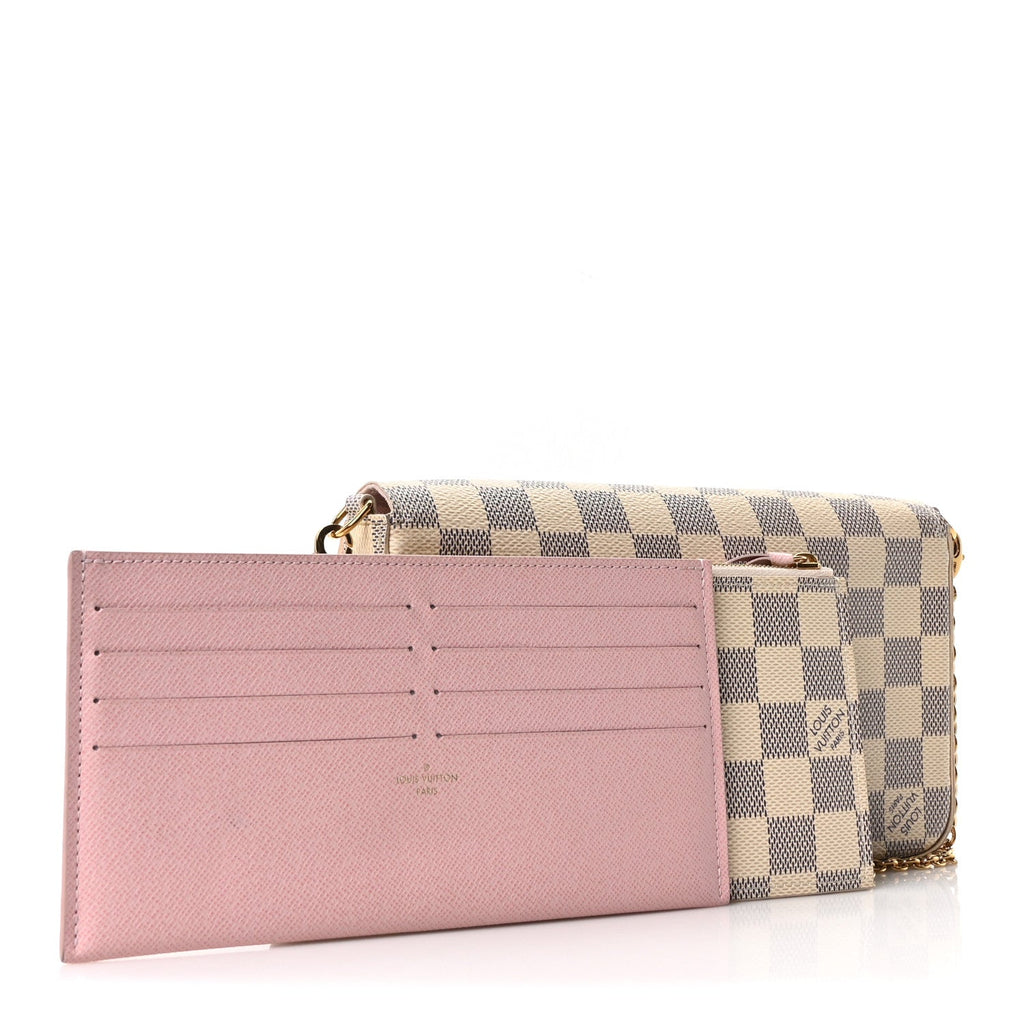 Damier Azur Pochette Felicie Chain Wallet Rose Ballerine