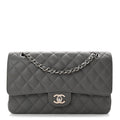 Caviar Quilted Medium Double Flap Grey