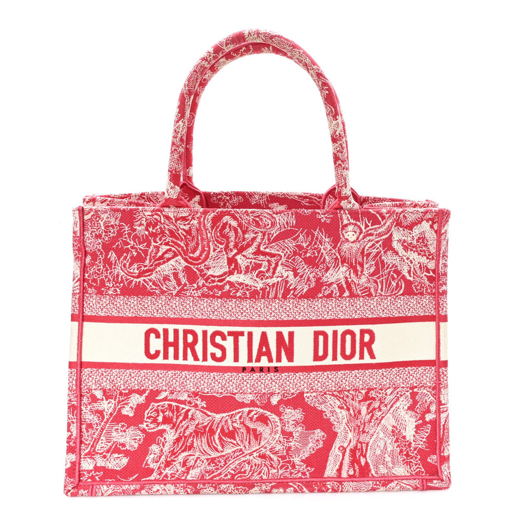 Canvas Embroidered Medium Dioriviera Toile De Jouy Book Tote Raspberry