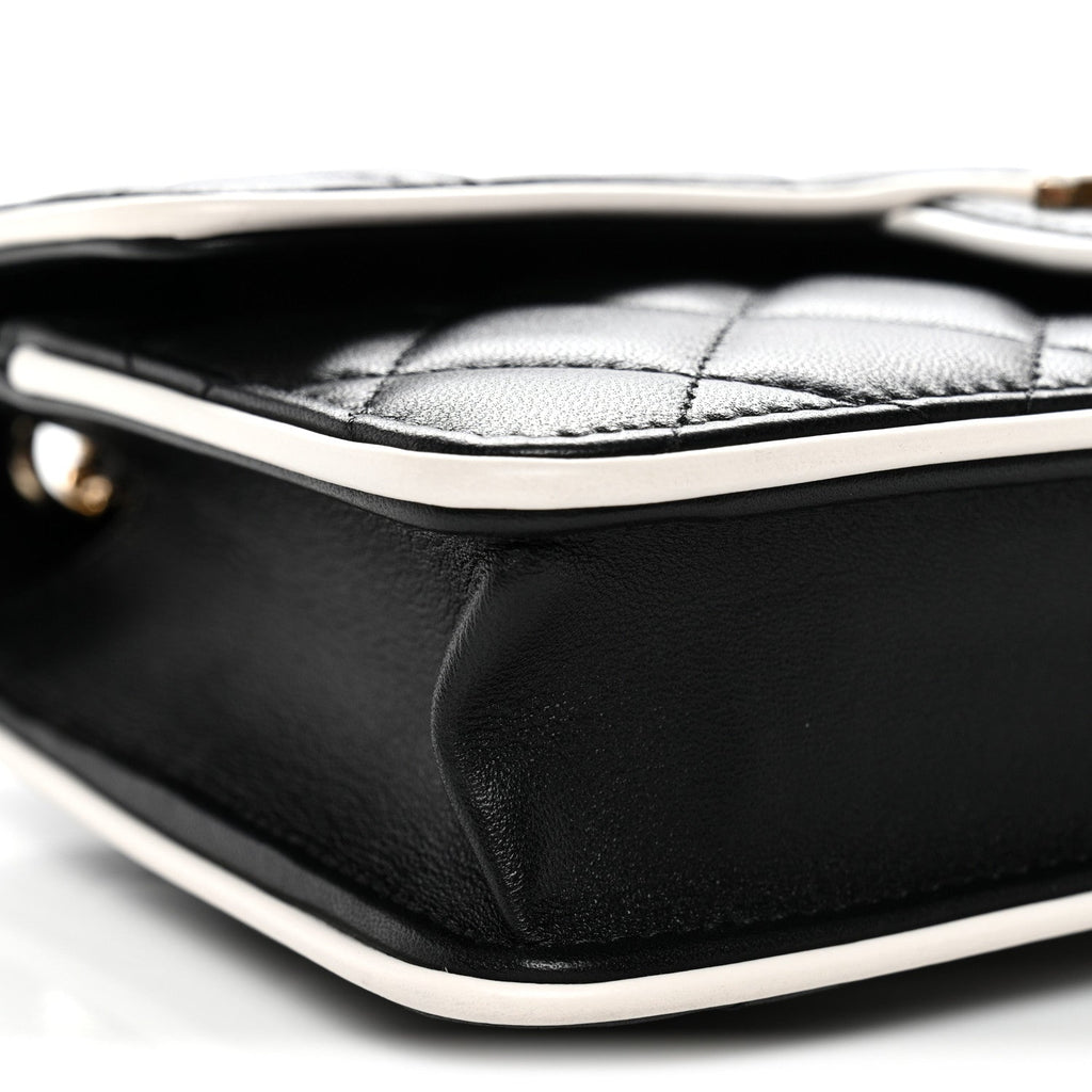 Lambskin Quilted Resin CC Mini Flap Bag Black White