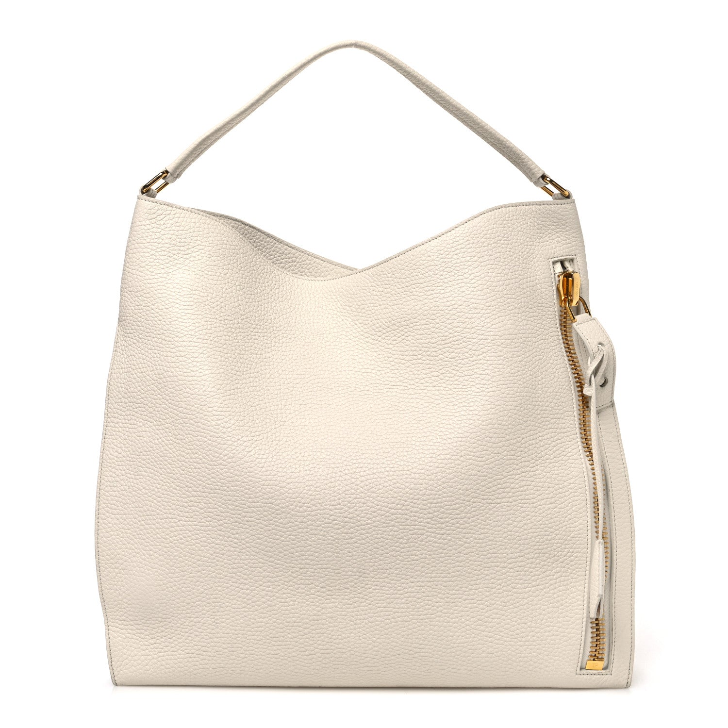 Pebbled Calfskin Large Alix Padlock Zip Hobo Bag Chalk