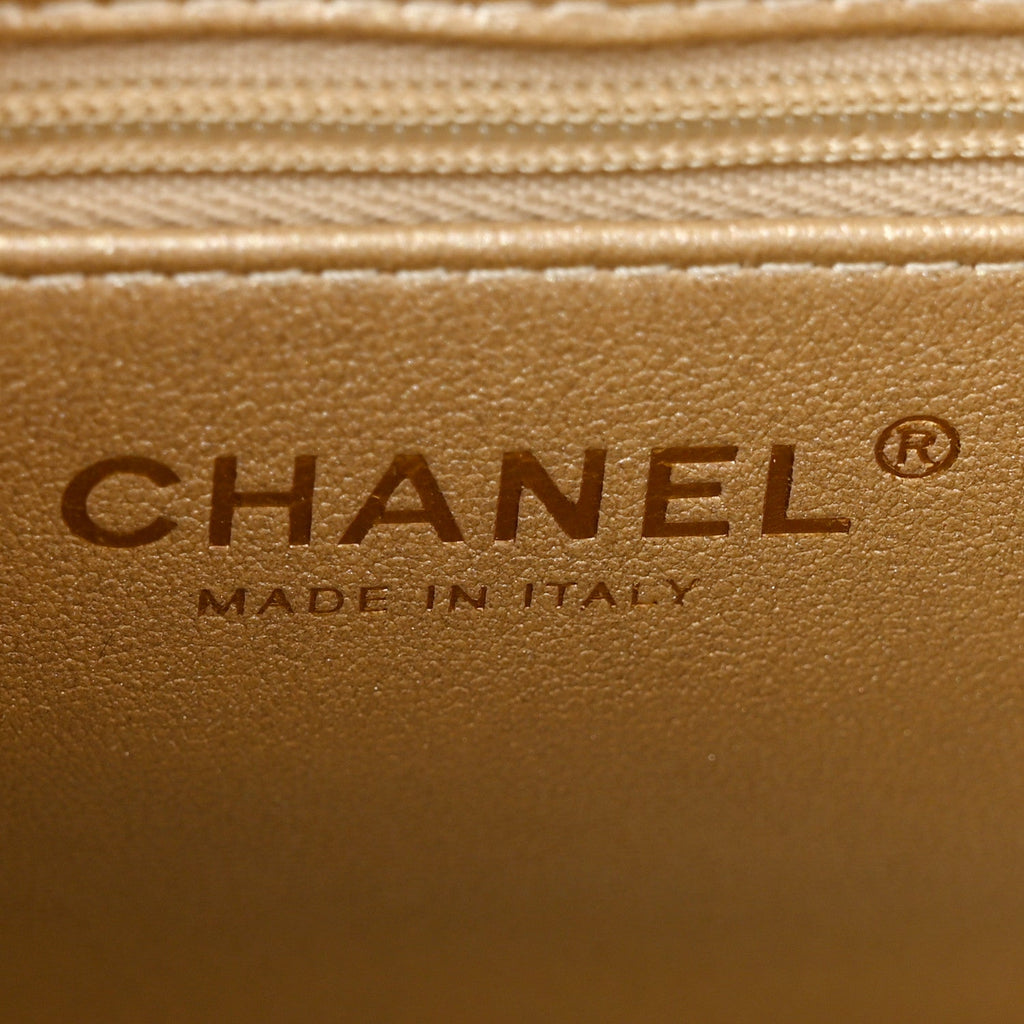 Metallic Shiny Aged Calfskin Quilted Nano Kelly Shopper Gold