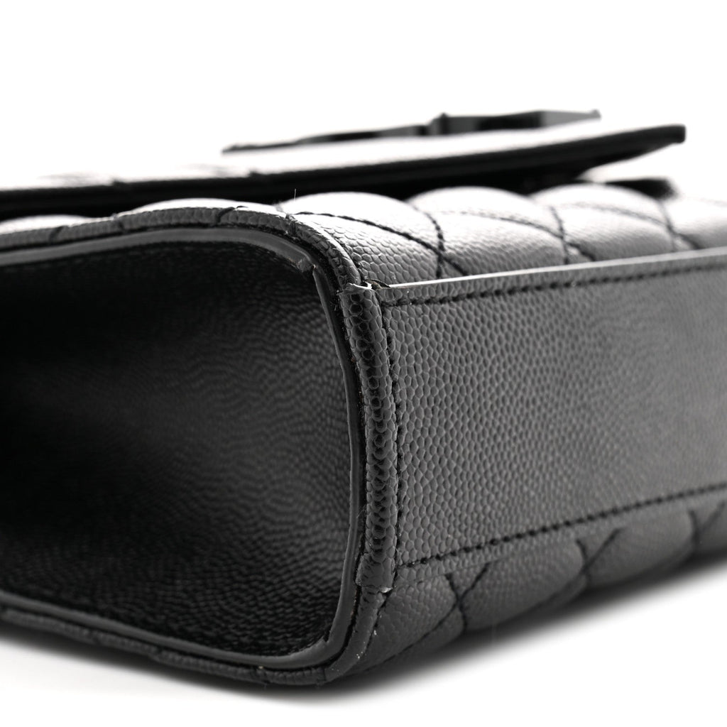 Grain De Poudre Textured Mixed Matelasse Triquilt Small Monogram Monochrome Satchel Black