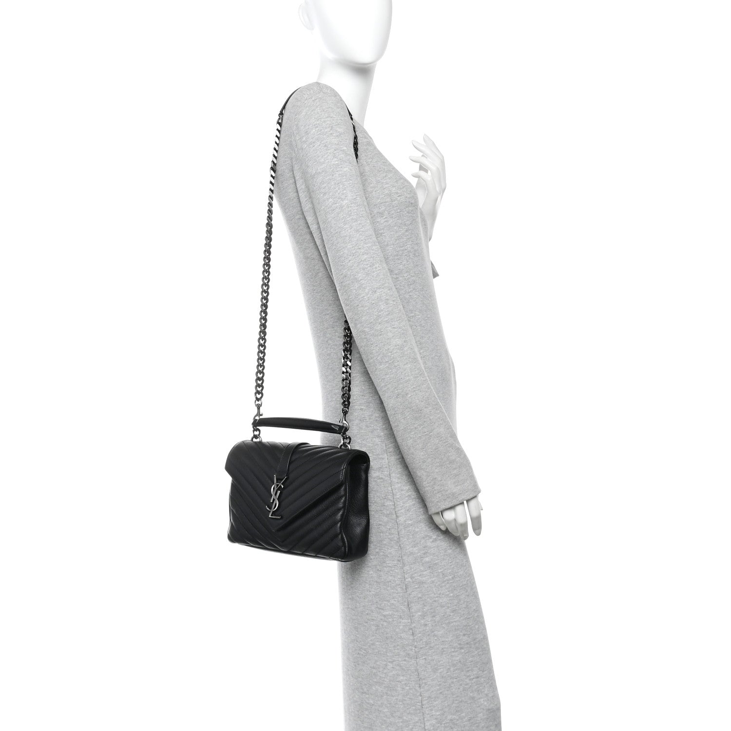 Sheepskin Matelasse Chevron Monogram Medium College Bag Black