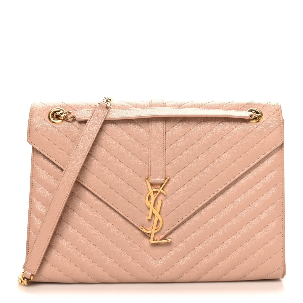Grain De Poudre Matelasse Chevron Large Monogram Satchel Pale Pink