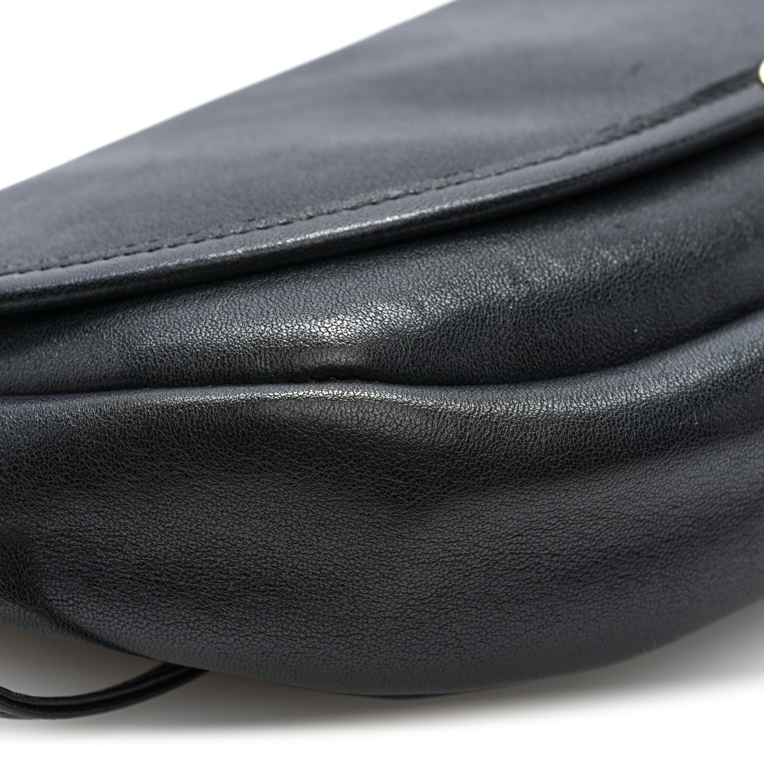 Shiny Lambskin Soft Triomphe Little Half Moon Bag Black