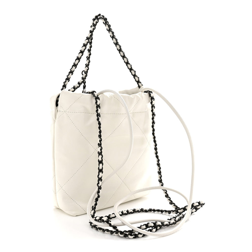 Shiny Calfskin Quilted Mini Chanel 22 White Black