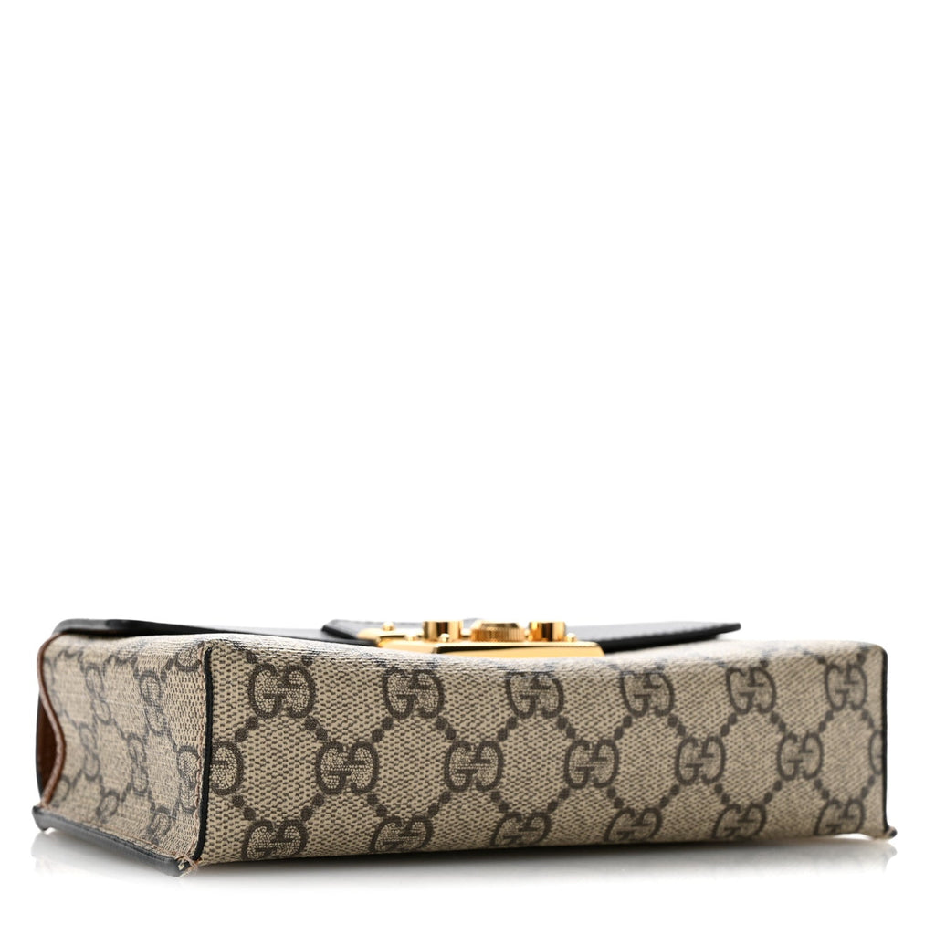 GG Supreme Monogram Calfskin Mini Padlock Top Handle Shoulder Bag Beige Black Cuir