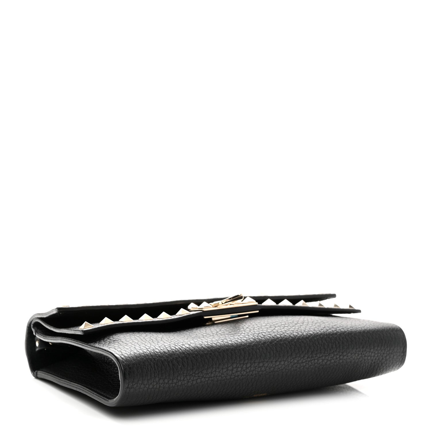 Pebbled Calfskin Rockstud Double Flap Crossbody Bag Black