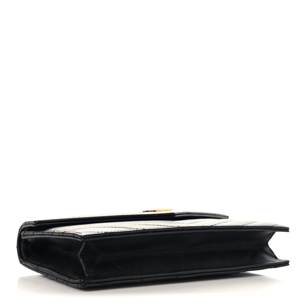 Calfskin Matelasse Chevron Monogram Envelope Chain Wallet Black