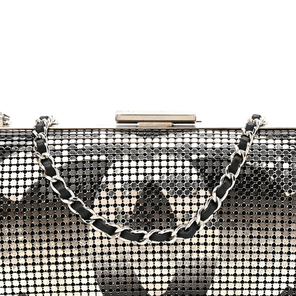 Metallic Lambskin Perforated Hollywood Clutch Silver