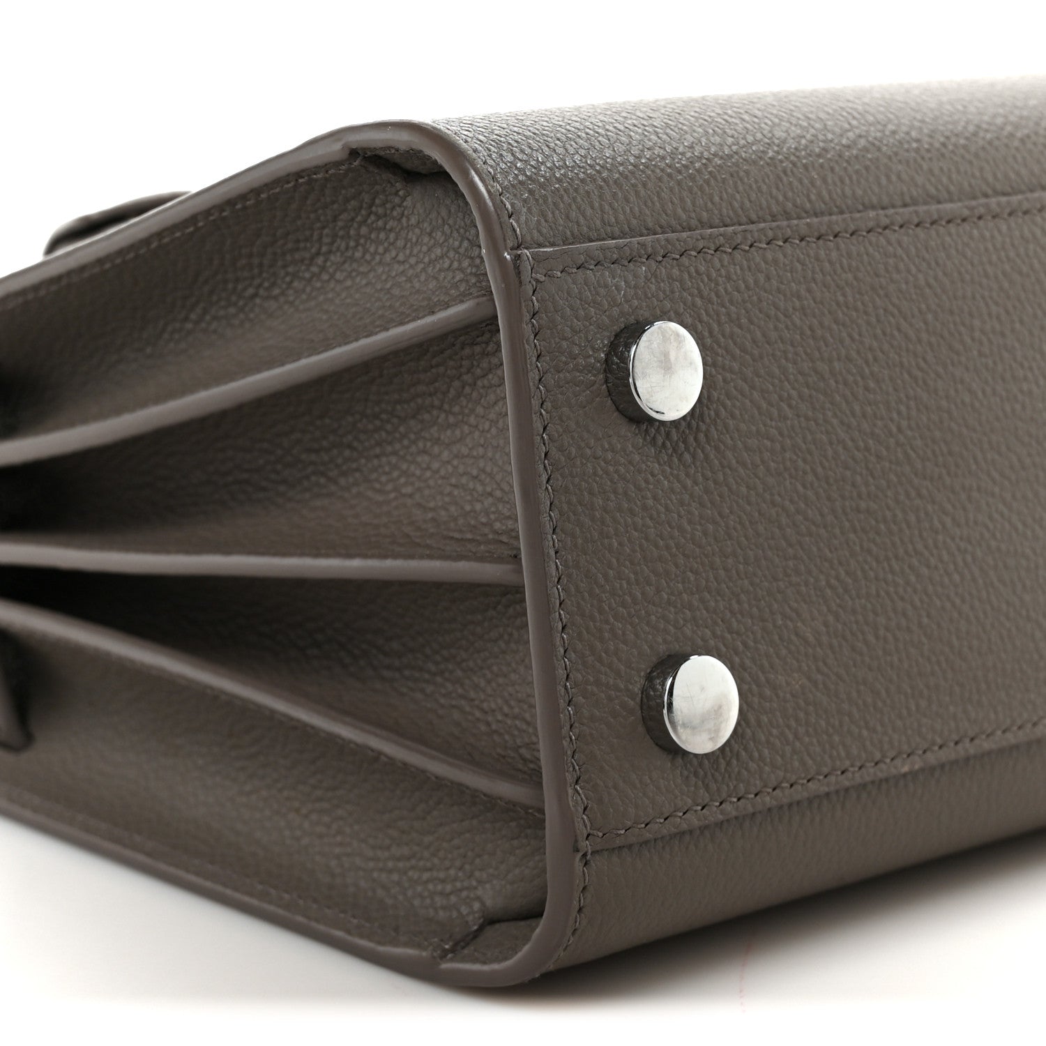 Grained Calfskin Topstich Baby Sac De Jour Fog
