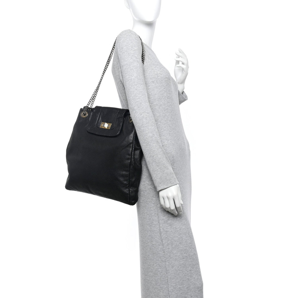 Calfskin Perforated Drill Tote Bag Black