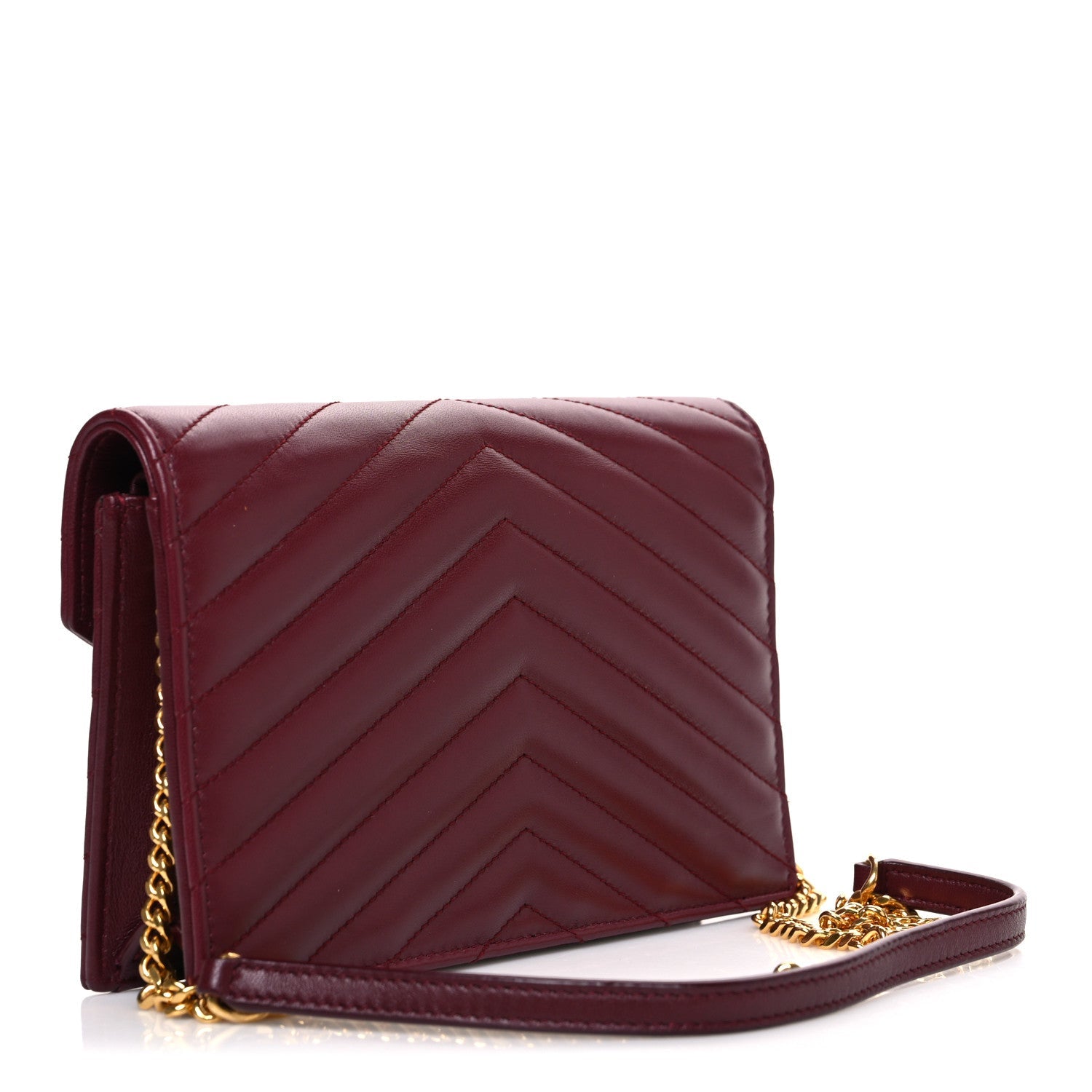 Calfskin Matelasse Chevron Monogram Envelope Chain Wallet Rouge Merlot