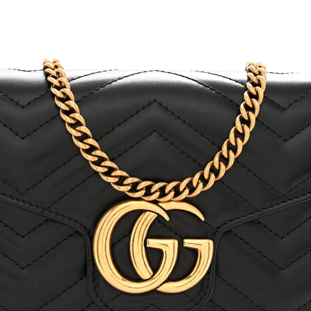 Calfskin Matelasse GG Marmont Chain Wallet Black