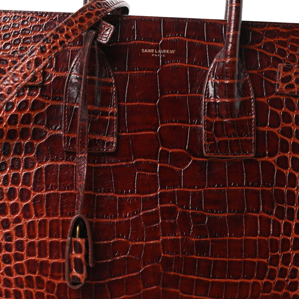 Calfskin Crocodile Embossed Small Sac De Jour Dark Blood