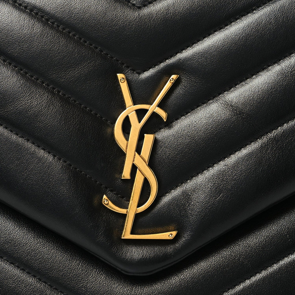 Calfskin Y Quilted Monogram Medium Loulou Chain Satchel Black Black