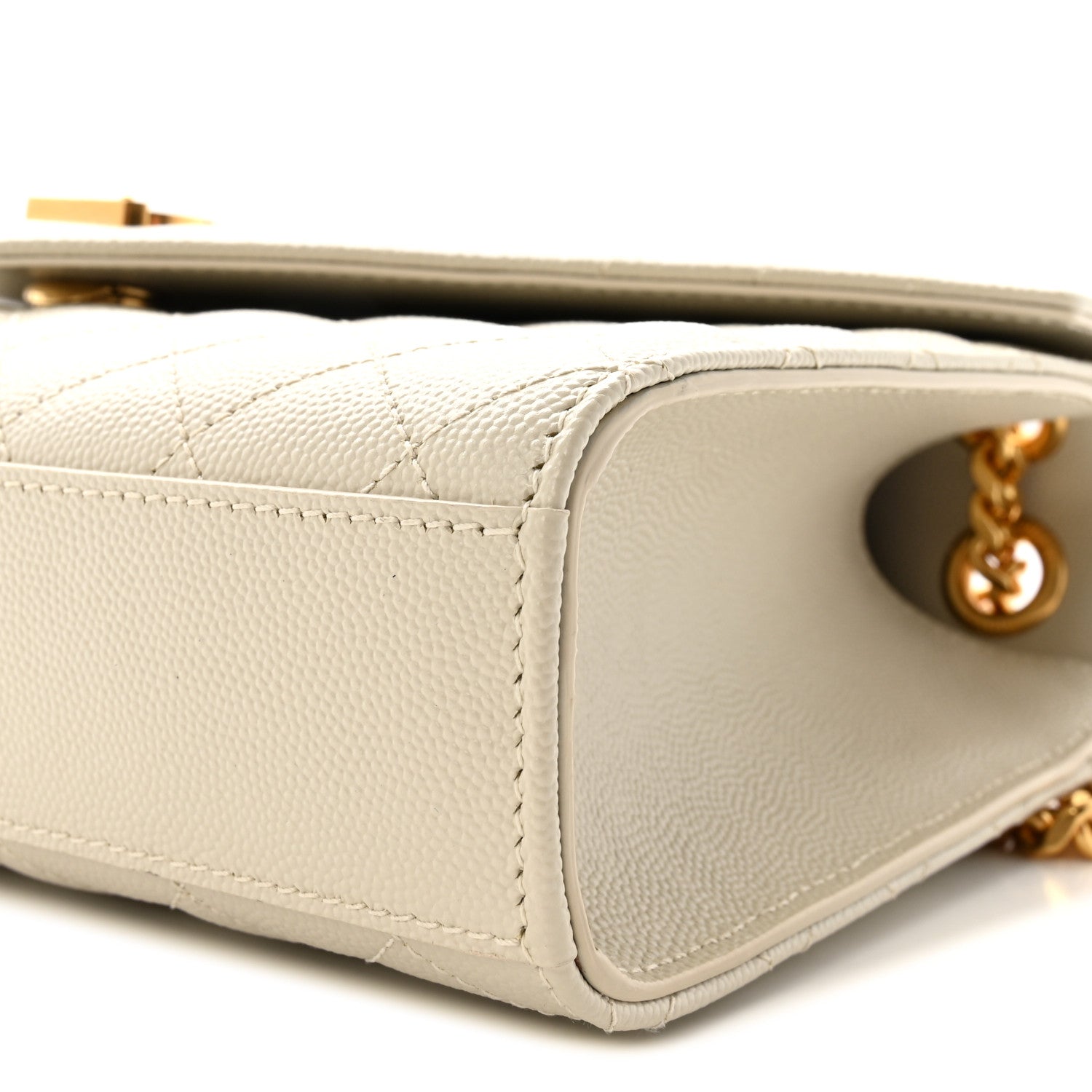 Grain De Poudre Textured Mixed Matelasse Medium Triquilt Monogram Satchel Crema Soft