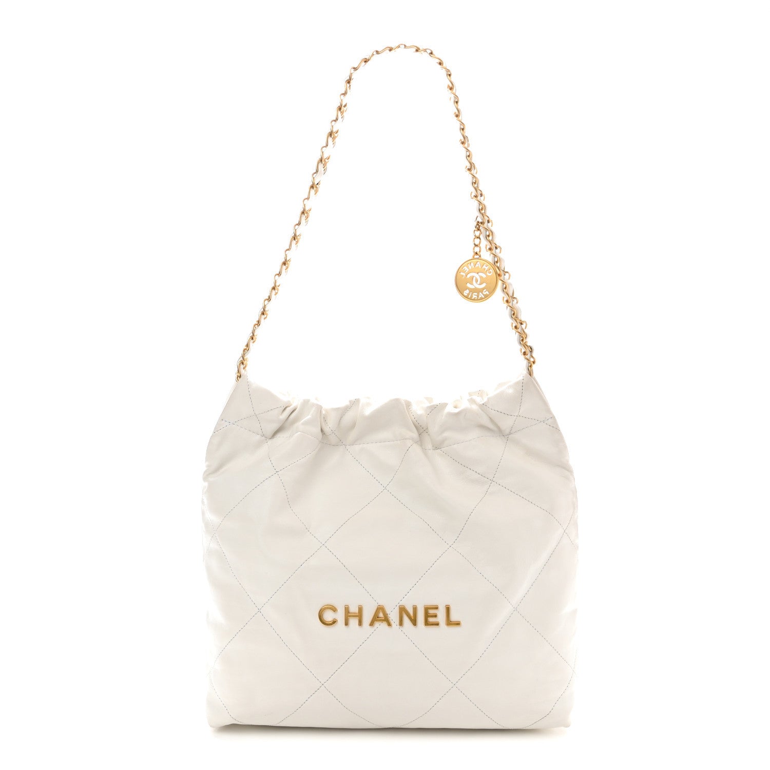 Shiny Calfskin Quilted Small Chanel 22 White