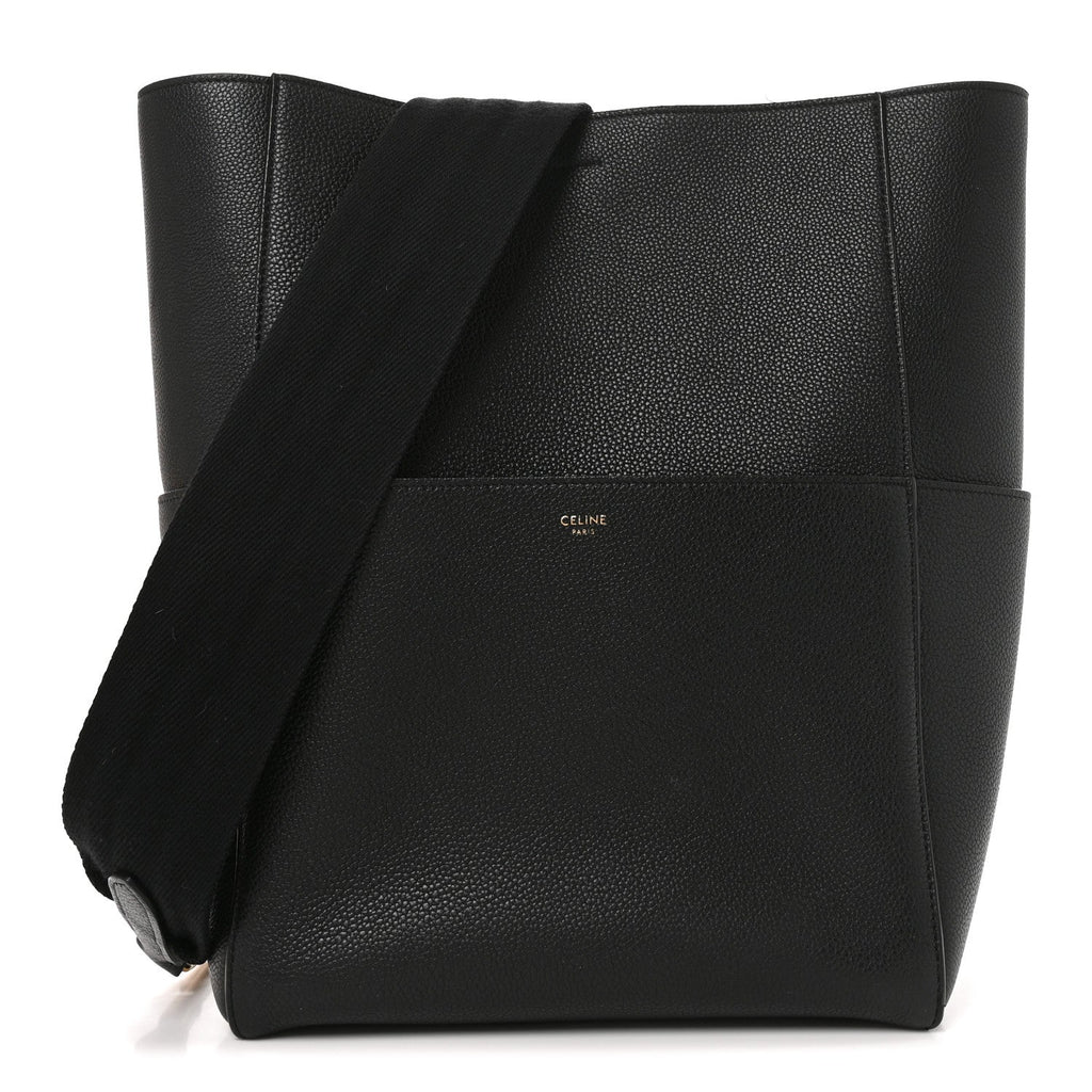 Soft Grained Calfskin Sangle Bucket Bag Black