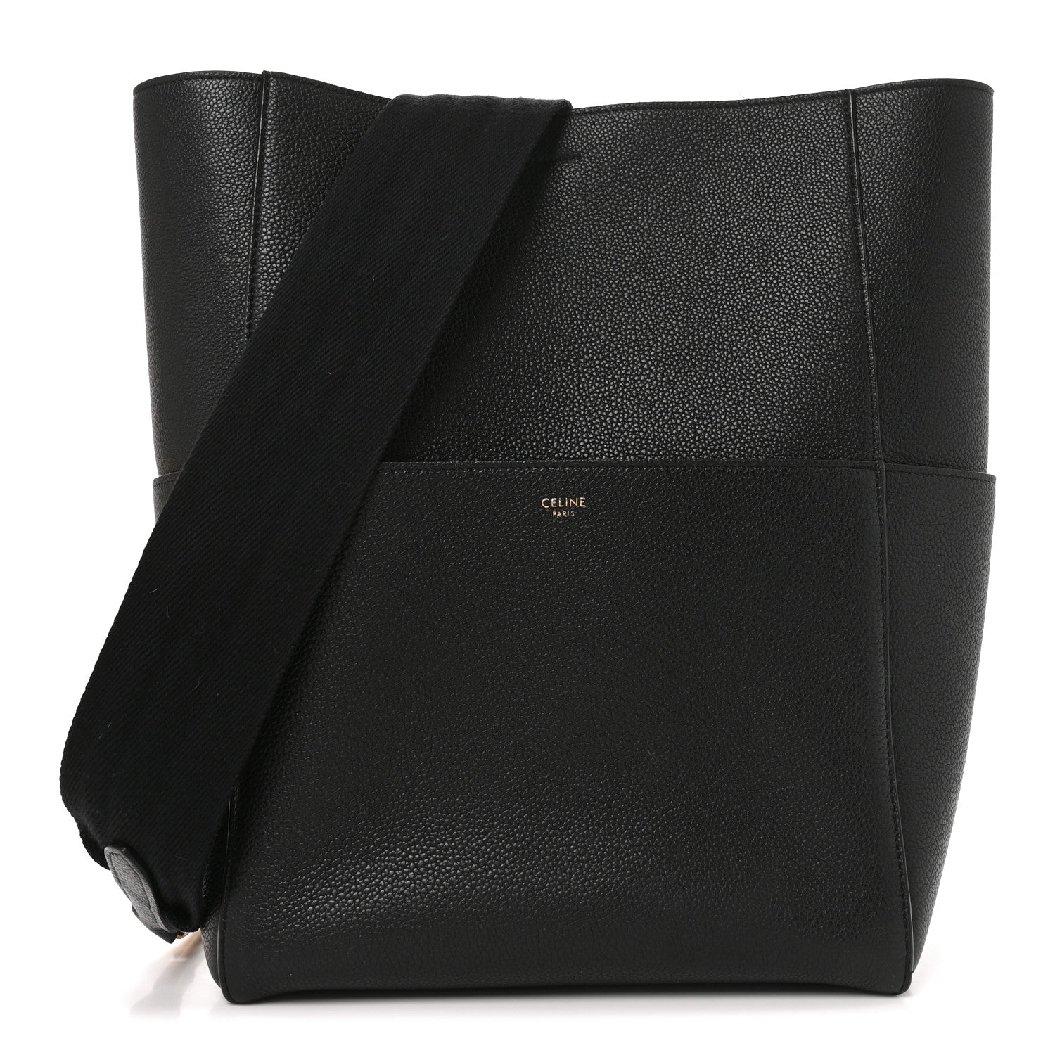 Soft Grained Calfskin Sangle Bucket Bag Black