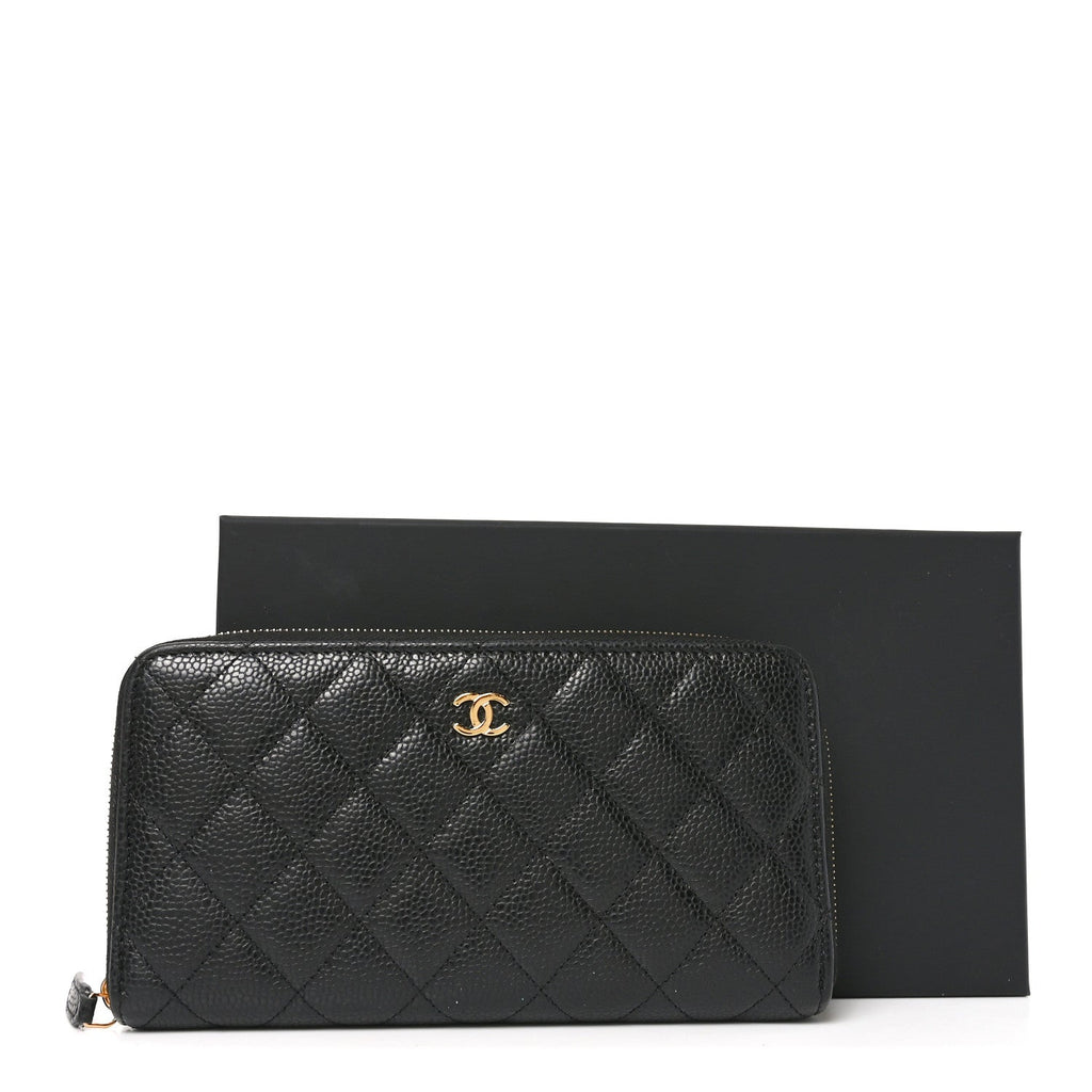 Caviar Quilted Large Gusset Zip Around Wallet Black