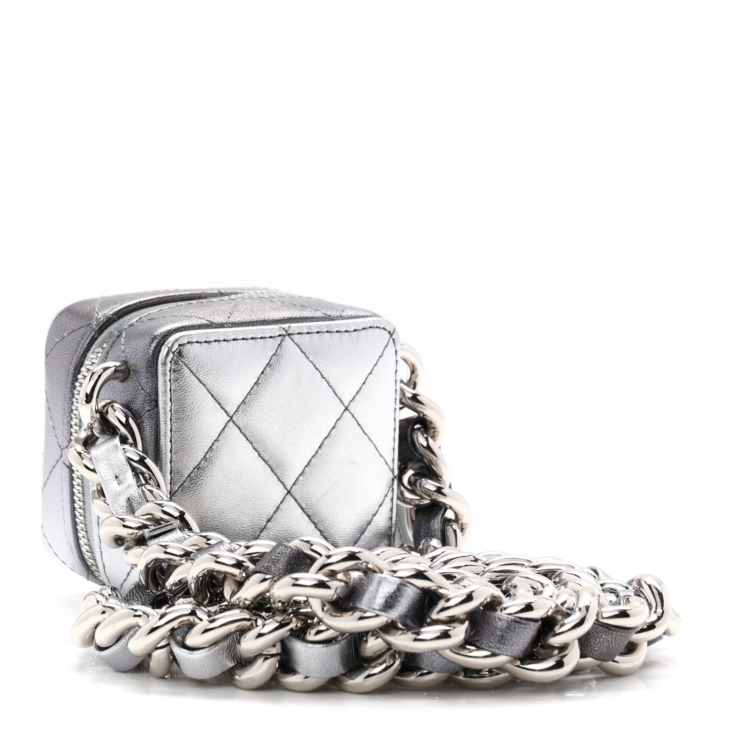 Gradient Metallic Lambskin Quilted Coco Punk Cube Clutch With Chain Silver Black