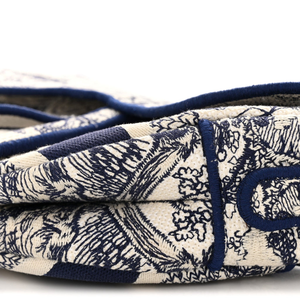 Canvas Embroidered Toile de Jouy Saddle Bag Blue