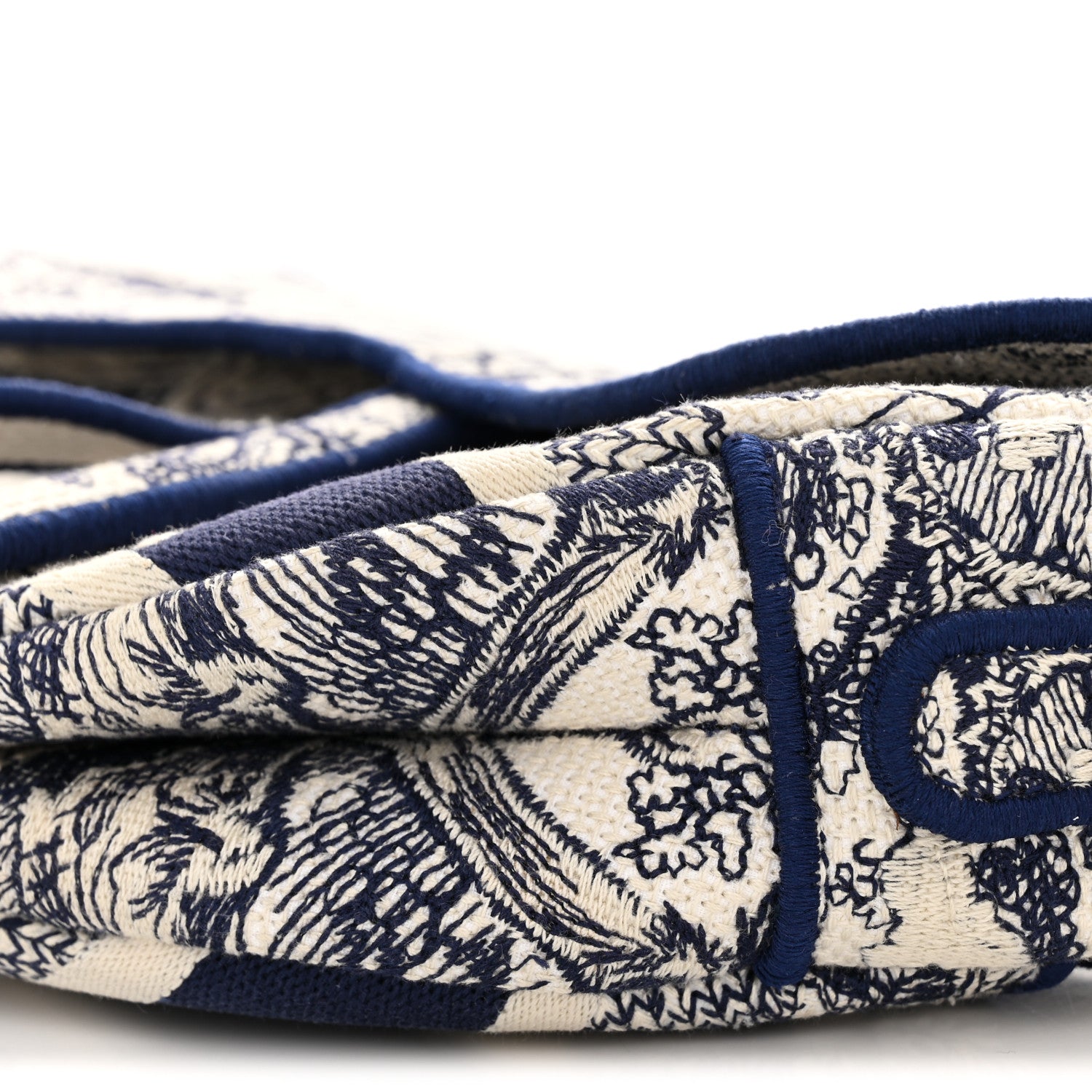 Canvas Embroidered Toile de Jouy Saddle Bag Blue