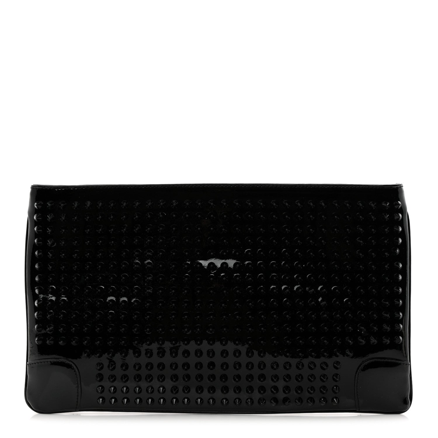 Patent Calfskin Studded Loubiposh Chain Clutch Black
