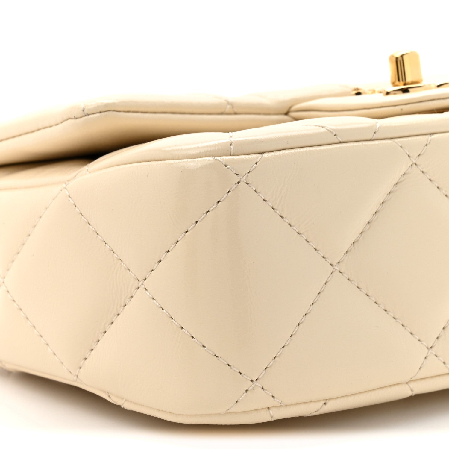 Shiny Lambskin Quilted Golden Links Top Handle Flap White